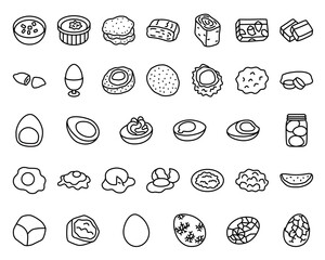 Collection of line icons of various egg dishes
