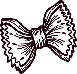 Obraz premium Hand drawn farfalle pasta illustration with detailed engraved lines on white background