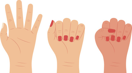 Vector art of hands showing rock, paper, and scissors