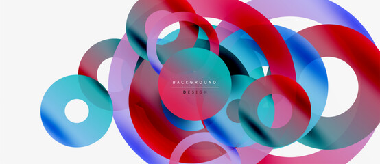 Abstract colorful circles overlap, creating dynamic visual effect. Modern design elements suggest fluidity, energy, innovation.