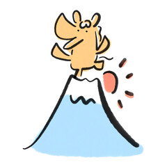 富士山と初日の出と馬のかわいい和風イラスト　筆書き　2026