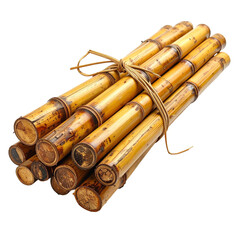 Bundle of Dried Golden Bamboo Sticks Tied with Natural Twine on Black Background