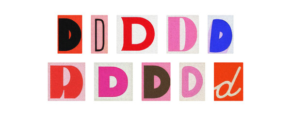 Assorted letter D glyphs, uppercase and lowercase, cutout set on PNG
