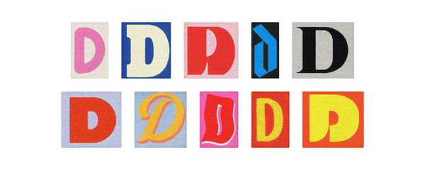 Assorted letter D glyphs, uppercase and lowercase, cutout set on PNG
