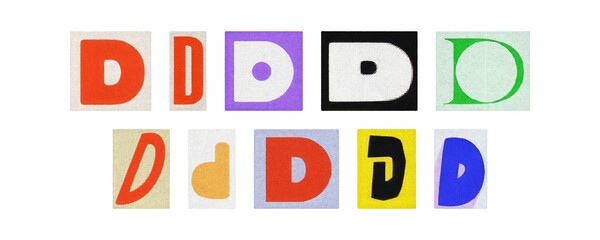 Vintage and modern letter D tiles, magazine collage, transparent PNG
