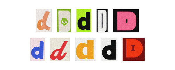 Assorted letter D glyphs, uppercase and lowercase, cutout set on PNG

