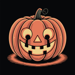 Smiling Halloween Pumpkin Jack O Lantern Vector Illustration, Cute Spooky Carved Pumpkin Face Cartoon Artwork, Funny Scary Holiday Design for Trick or Treat, Party Decoration, Greeting Card, and Seaso