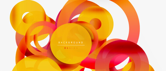 Abstract vibrant circles overlap, creating dynamic composition. Warm colors dominate, suggesting energy, movement. Modern design element.