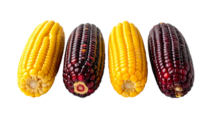 corn cobs arranged in a row 