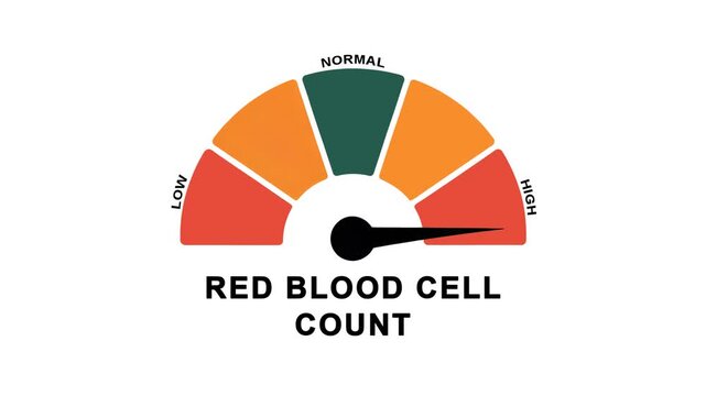 Animated red blood cell count meter moving from high level to normal level, ideal for concepts related to blood health, polycythemia treatment, and medical monitoring