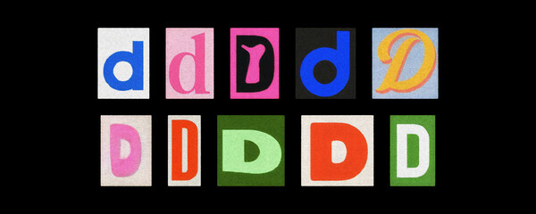 Assorted letter D glyphs, uppercase and lowercase, paper cutouts on black
