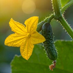 Bright yellow flower and cucumbers