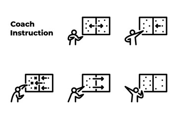 Coach Instruction outline icon set. Football strategy black line illustration.
