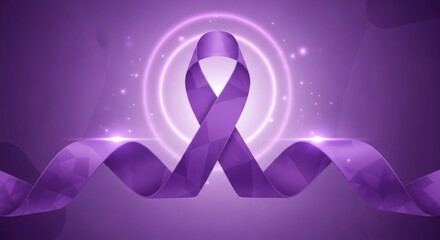 Elegant purple ribbon on a gradient background, symbolizing awareness and support for a cause