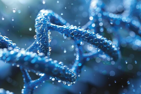 Illustration of spiral dna double helix structure set against a vibrant blue background
