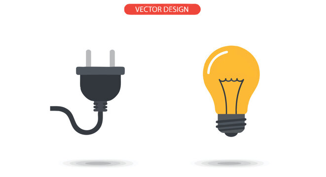 Electrical plug and a light bulb, vector illustration for energy and power concepts