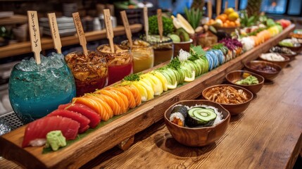 Fototapeta premium Colorful Asian Sushi and Sashimi Platter