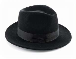 A black felt fedora&mdash;pinched crown, medium brim, grosgrain ribbon with bow&mdash;rests alone. A metaphor for identity and the choreography of presence through vintage elegance and quiet authority.