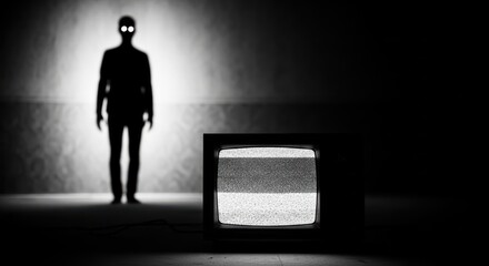 Obraz premium Monochromatic nightmare embodying visual distortion and the eerie presence of the unseen figure