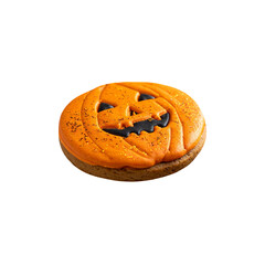 orange pumpkin Halloween cookie isolated on transparent background, png