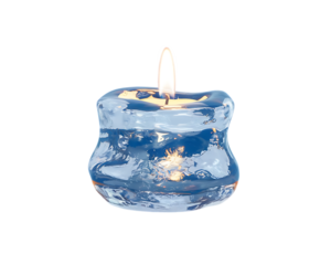 Realistic 3d rendered floating candle in clear gel with subtle blue hues