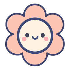 Cute Kawaii Flower Icon with Smiling Face