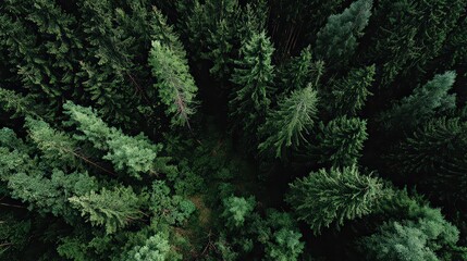 High Angle View Of Dense Evergreen Forest Canopy
