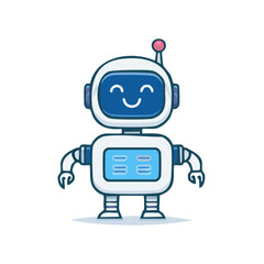 Smiling cartoon robot character with a cute face, antenna, and display screen