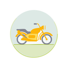 Obraz premium Stylized Yellow Motorcycle Icon Inside a Circle with Green and Gray Accents