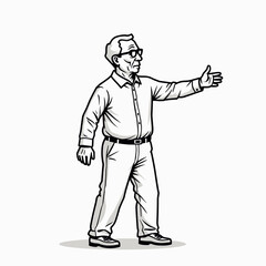 Elderly man gesturing with hand while standing in casual attire  