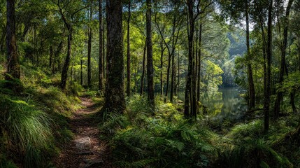 Fototapeta premium Forest Path Through Lush Green Trees