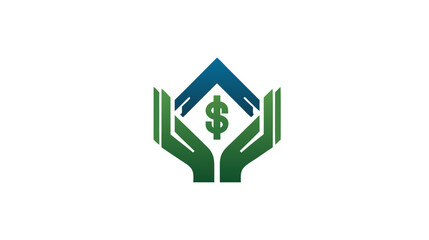 Fototapeta premium Hands protecting dollar sign under a roof, symbolizing home finance, real estate investment, savings, and financial security.