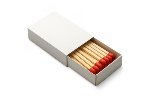 White matchbox with red tip matches opening