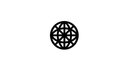 Minimalist geometric globe icon representing global network, internet connection, international communication, and worldwide data exchange.