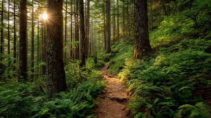 Obraz premium Forest Trail Path Sunlight Woods