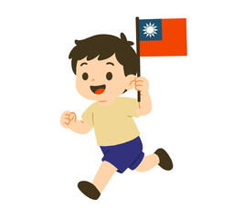 Illustration of Boy Running with Taiwan Flag