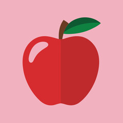 Vibrant red apple with green leaf isolated on soft pink background