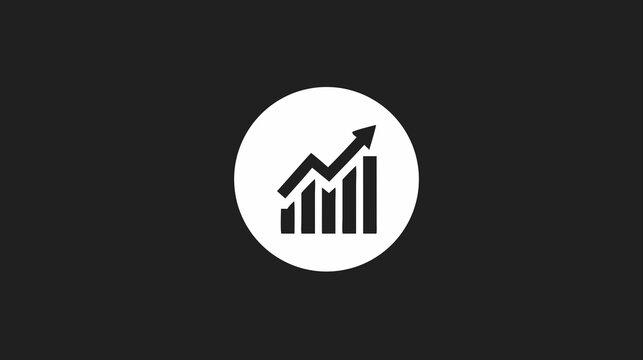 Modern business growth statistics and financial progress bar chart icon with an upward arrow on a dark background, symbolizing success and performance.