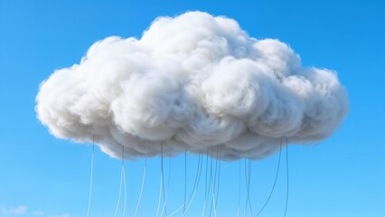 Cloud Computing Concept with 3D Rendered Fluffy Cloud and Hanging Network Cables Against a Bright Blue Sky