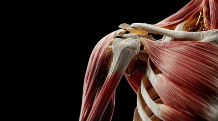 3D illustration of the human shoulder joint with muscles and ligaments, Human Body Anatomy, shoulder anatomy study.