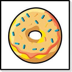 Fototapeta premium Smiling cartoon donut illustration with colorful dessert design