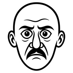 Fototapeta premium A man with a mustache and a frowning expression. The man's eyes are wide open and his mouth is open. Vector. Silhouette illustration.