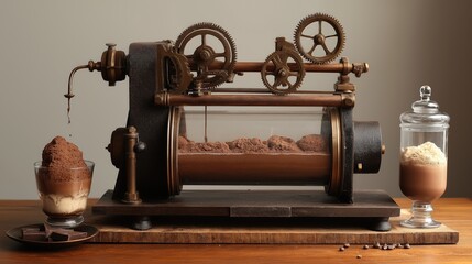 Fototapeta premium Steampunk-inspired dessert machine serving chocolate mousse