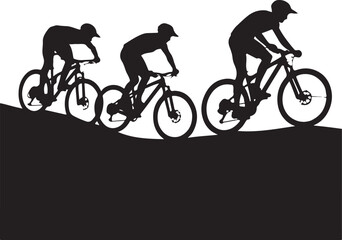 Fototapeta premium Cyclists race downhill in dynamic silhouette action