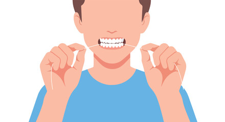 Anonymized person demonstrating the use of dental floss for optimal oral hygiene and teeth care routine for a healthy smile and fresh breath