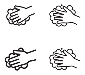Set of hand washing icons in outline style isolated on white background silhouette