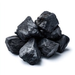 Obraz premium Pile of coal chunks isolated on white background for energy resource concepts