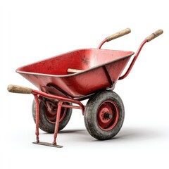 Red wheelbarrow isolated on white construction and gardening concept