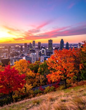 Montreal Autumn Sunrise Skyline View.