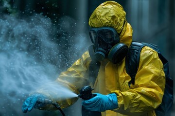 Obraz premium Skilled worker spray painting a car in an auto body shop with room for text overlay